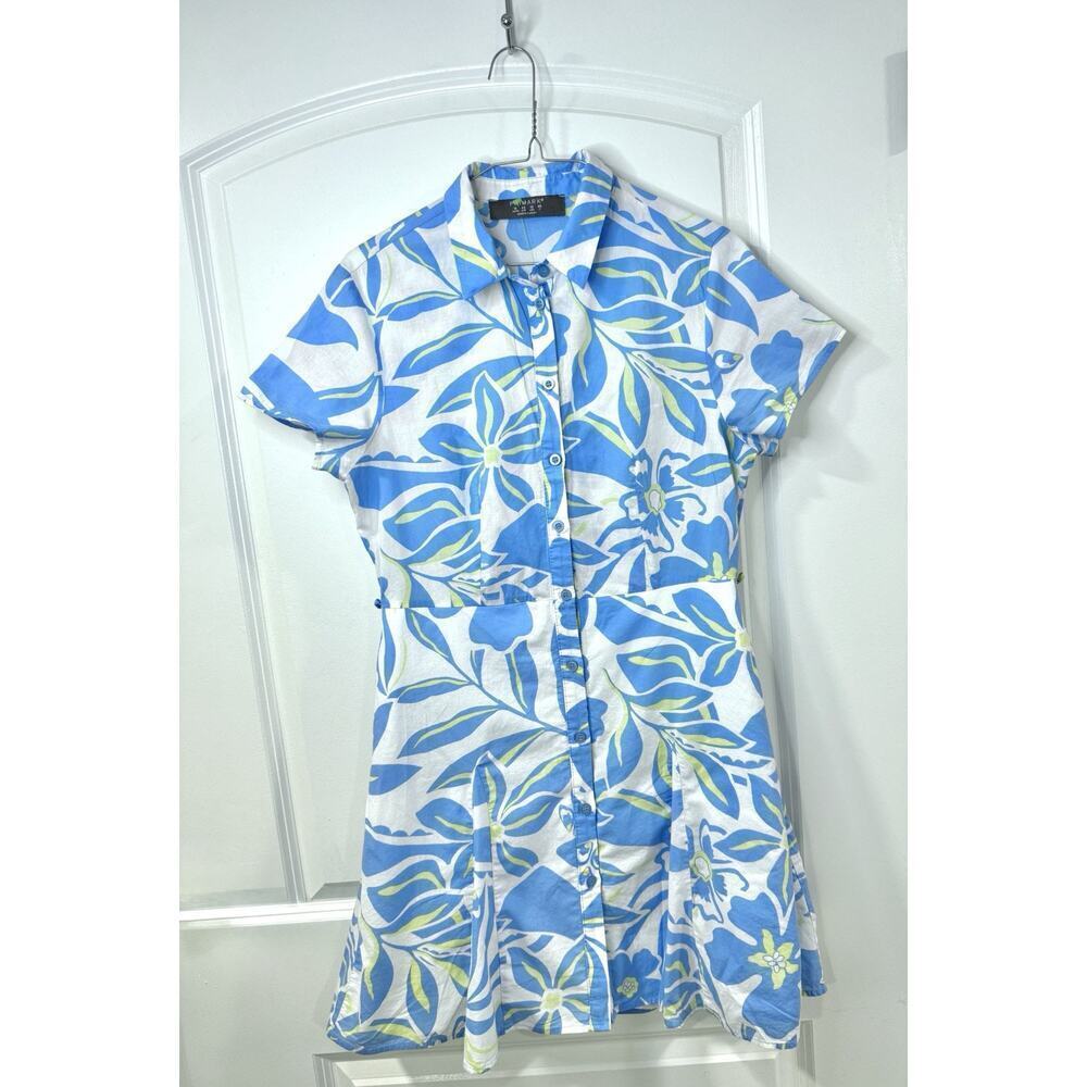 Primark Floral Button-Front Fit & Flare Dress Women’s 10 Blue White Yellow - Picture 3 of 12